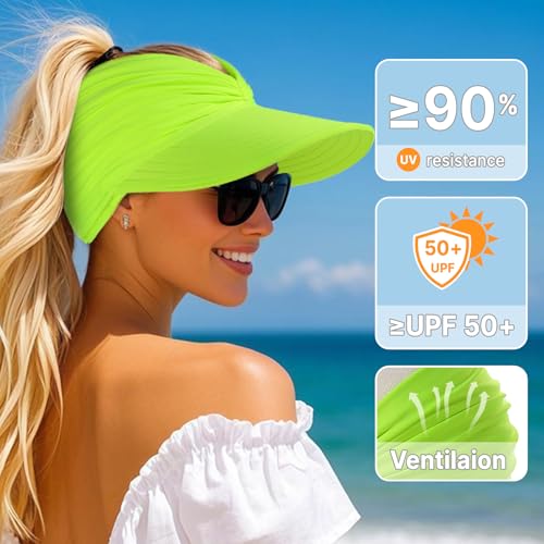 Sun Hats for Women, Wide Brim UV Protection Foldable Sun Visor Hats, UPF50+ - color: Green