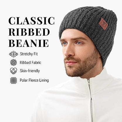 OZERO Winter Beanie for Men Women,Thermal Knit Soft Fleece Lined Hats - color: Gray
