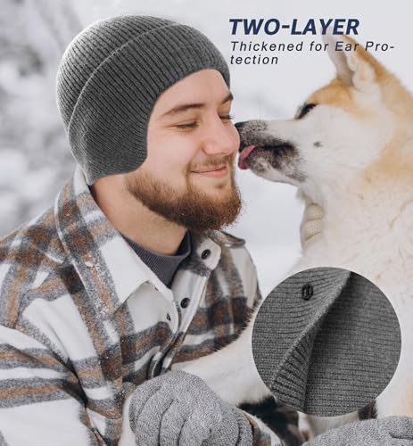 HiRui Knit Beanie Hats Winter Hats Ear Covers for Men Women-Warm Daily Headwear - color: Gray