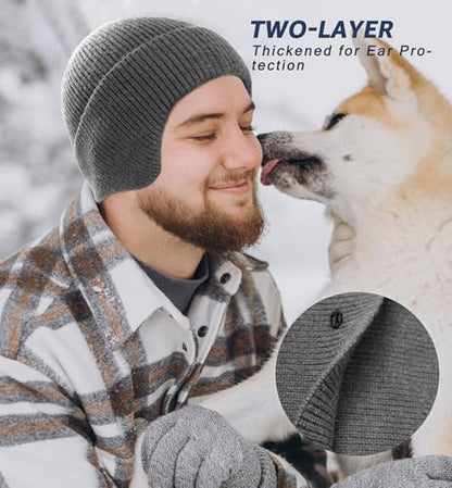 HiRui Knit Beanie Hats Winter Hats Ear Covers for Men Women-Warm Daily Headwear - color: Gray