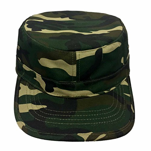 Military Style Solid Blank GI Flat Top Cadet Cotton Castro Patrol Fitted Cap Hat - color: Camo