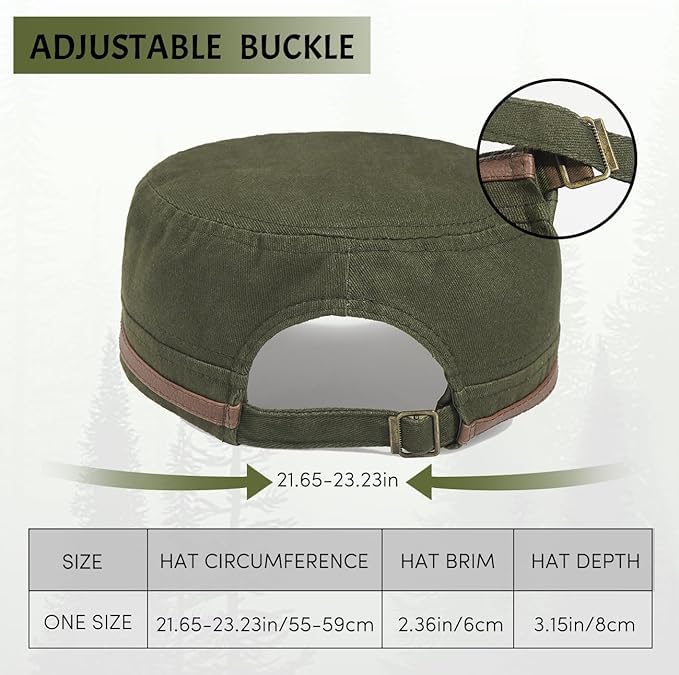 Men Women Flat Top Hat Cadet Army Cap Twill Cotton Baseball Military Cap Distressed Sport Brushed Caps Hunting Fishing Hats - color: Green