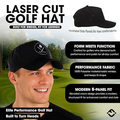 Funky Junque Mens High Crown Golf Hat, Performance Golf Cap - color: Crossed Golf Clubs - Black