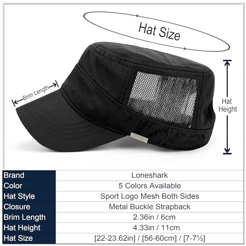Loneshark Water Resistant Military Hat Quick Dry Cadet Cap Army Flat Top - color: Sport-logo-w-mesh-black