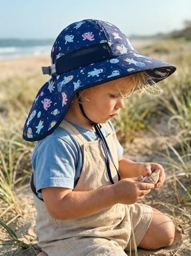 icolor Kids Sun Hat UPF50+ Sun Protection Bucket Hat Toddler Summer Beach Play Hats with Neck Flap for Girl Boy Ages 3~10 - color: Animal Space Adventure
