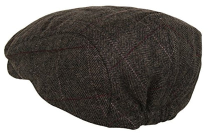 Wonderful Fashion Men's Herringbone Wool Tweed Newsboy IVY Cabbie Driving Hat - color: Plaid Brown