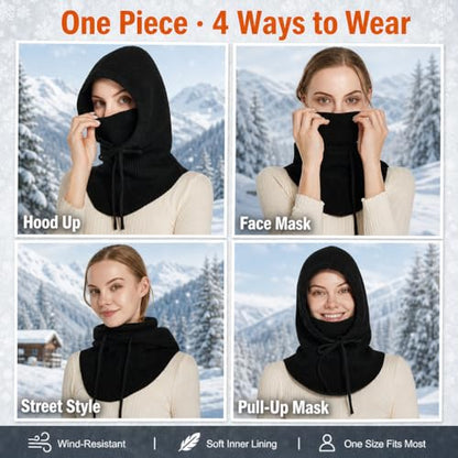 Knit Balaclava for Women Winter Hats Ski Mask Face Cover Neck Warmer - color: B-black