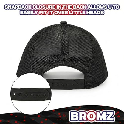 BROMZ Kids Youth American Flag Trucker Hat Flat Bill, Breathable Mesh Back Snapback Baseball Cap for Boys Girls 5-15 Years - color: Black/Black Flag