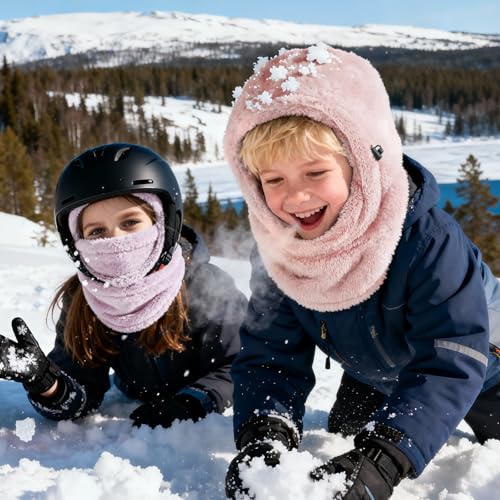 Ski Mask Kids Balaclava, Winter Ski Face Mask Cover, Fleece Hats for Kids - color: Pink