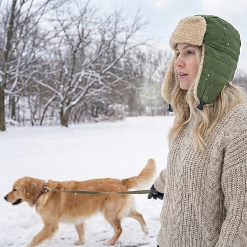 Peicees Trapper Hat with Fur Ear Flaps Russian Ushanka for Men Women Winter Snow Hat for Cold Weather Aviator Cap Warm - color: Green