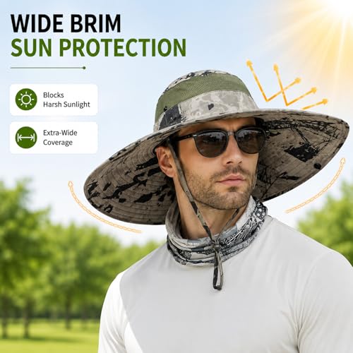 HUAMULAN Men Women 6" Wide Brim Sun Protection Hat Summer Fishing Hats - color: Shun004-kaqi-smo