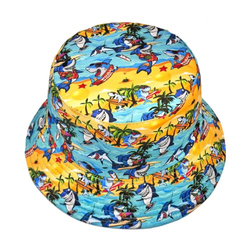 Quanhaigou Bucket Hats Unisex Summer Travel Beach Fisherman Cap for Men Women Teens - color: Cartoon Shark
