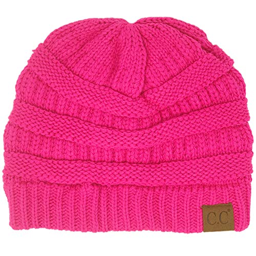CC Classic Winter Fall Trendy Chunky Stretchy Cable Knit Beanie Hat - color: Neon Hot Pink