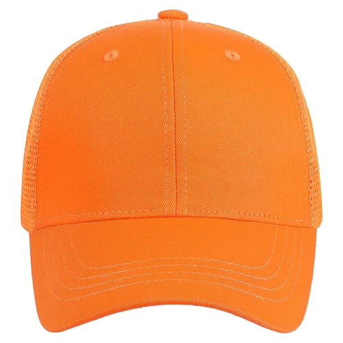 Falari Trucker Hat Baseball Cap Structured Plain Design 6 Panel, Adjustable Size - color: 1pk Orange