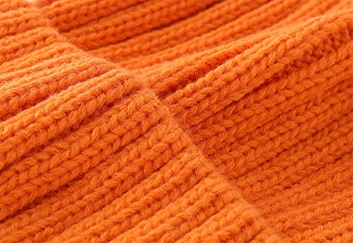 Connectyle Women's Rib Knit Cuffed Beanie Hat Stretch Acrylic Winter Hat Thick Warm Snow Ski Cap - color: Orange