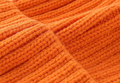 Connectyle Women's Rib Knit Cuffed Beanie Hat Stretch Acrylic Winter Hat Thick Warm Snow Ski Cap - color: Orange