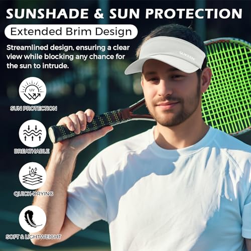Sukeen Sun Visor Hat for Men Large Head Lightweight Cooling Stretchy Visor Hat for Running, Tennis, Golf, Daily Wear - color: White