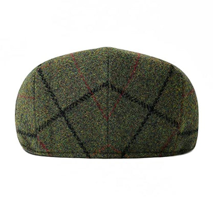Men Wool Plaid Ivy Gatsby Newsboy Cap - color: Plaid Green, size: 7 7/8