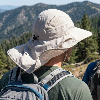 Hat Hut Ultra-Light Sun Hat with Neckflap, UPF 50+, Wide Brim, Breathable Outdoor Hiking Fishing Hats for Men - color: Beige