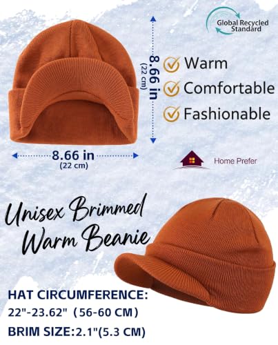 Home Prefer Men's Winter Beanie Hat with Brim Warm Double Knit Cuff Beanie Cap Watch Radar Hat - color: Pumpkin