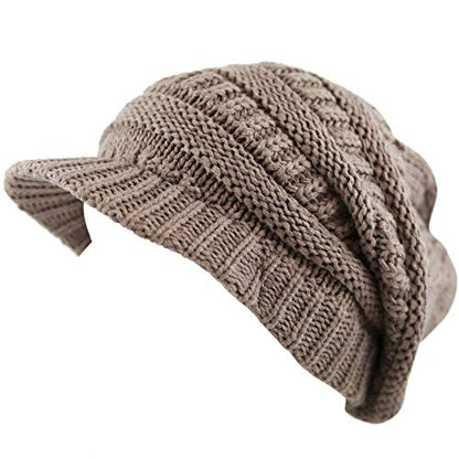The Hat Depot - Visor Beanie Unisex Winter Knit Skull Beanie with Brim Hat - color: 1. Khaki
