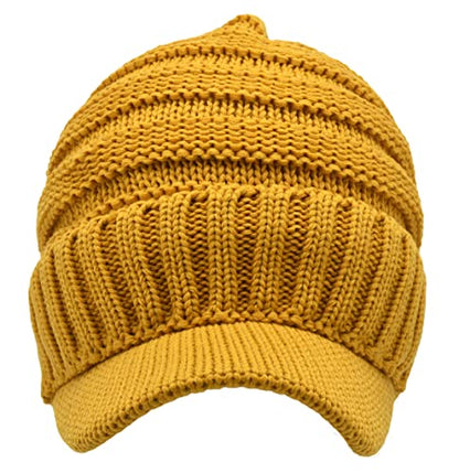C.C Trendy Warm Oversized Chunky Soft Oversized Ribbed Slouchy Knit Hat with Visor Brim - color: Mustard