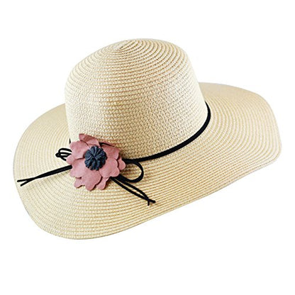 The Hat Depot Womens Floppy Summer Sun Beach Wide Brim Straw Hat - color: Fh2-beige