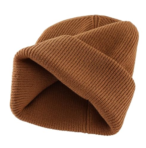 Connectyle Thick Cuffed Beanie for Men & Women Double Layer Knit Winter Hat Acrylic Watch Hat Warm Stocking Skull Cap - color: Camel