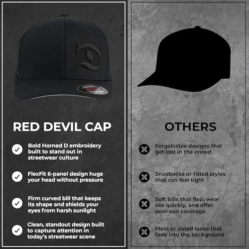 Horned D Flex Fit 6-Panel Men's Cap – Pull-On Baseball Hat with Curved Bill, Cotton/Poly/Spandex Blend – Black - size: XX-Large