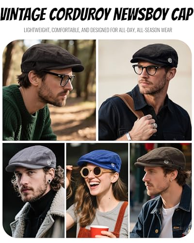 Croogo Men's Newsboy Flat Cap Corduroy Ivy Cap Casual Winter Duckbill Hat Irish Catsby Golf Beret Hat - color: Bl27-coffee
