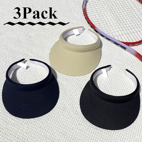 3 Pack Sports Sun Visor Hat Women Men Adjustable Clip On Visors Outdoor Golf Beach Cap - color: Black, Navy, Khaki
