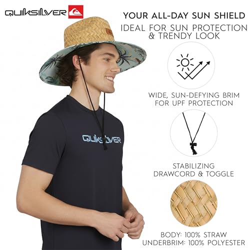 Quiksilver Men's Wide Brim Outdoor Lifeguard Straw Sun Hat - color: Aqua, size: Small-Medium