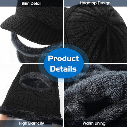 Clothclose Winter Balaclava Beanie Hat Knit Thermal Ski Mask for Men Women - color: Black