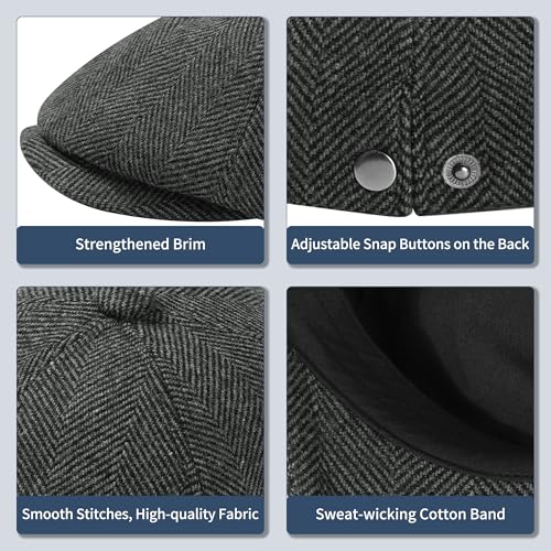 KUJUHA Wool Men's Newsboy Caps Flat Irish Cabbie Ivy Gatsby Newsboy Driving Hat Hunting Cap Winter Hat - color: Darkgreyr, size: Large