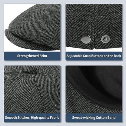 KUJUHA Wool Men's Newsboy Caps Flat Irish Cabbie Ivy Gatsby Newsboy Driving Hat Hunting Cap Winter Hat - color: Darkgreyr, size: Large