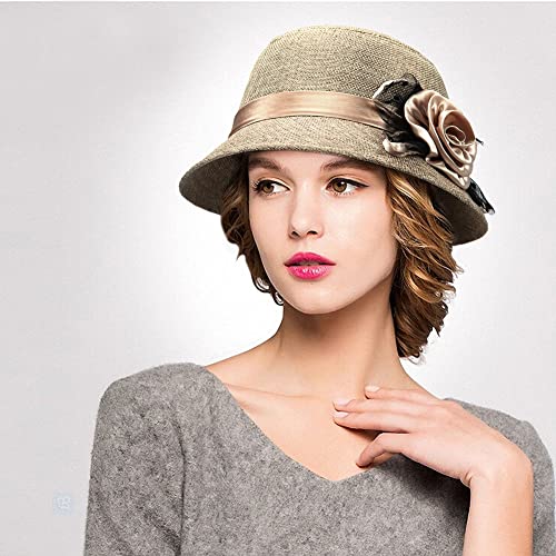 Glamorstar Vintage Felt Cloche Hat Winter Floral Fedora Bucket Hat Bowler Hats - color: Khaki