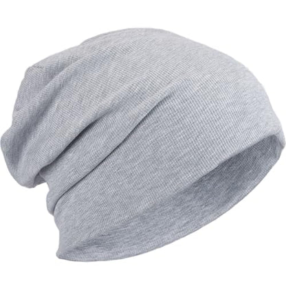 Slouchy Beanie for Women Men Thin Knit Winter Hat 93% Cotton Beanies - color: Light Grey