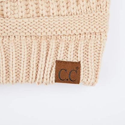 CC Classic Winter Fall Trendy Chunky Stretchy Cable Knit Beanie Hat - color: New Beige