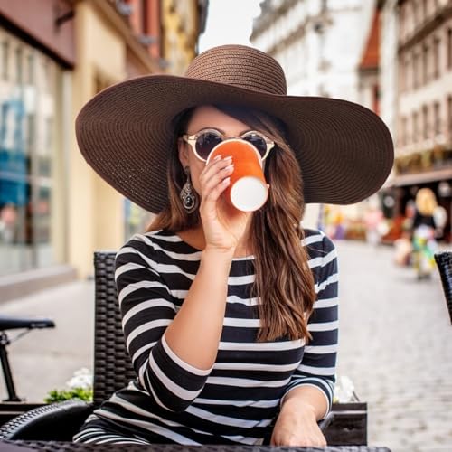 DRESHOW Big Straw Sun Hats for Women Floppy Foldable Roll up Beach Cap Sun Hat UPF 50+ Vacation Honeymoon Embroidered Hat - color: 1 Pack Medium Size: Coffee Brown (Head Circumference 22-22.8")