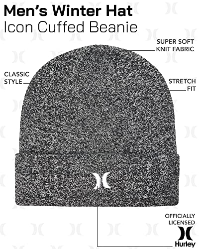 Hurley Mens Icon Knit Cuffed Beanie - color: Heather Grey
