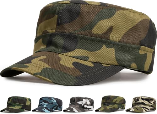 Initlove Cadet Army Cap Military Unisex Flat Top Hat for Men Women - color: Camo Brown