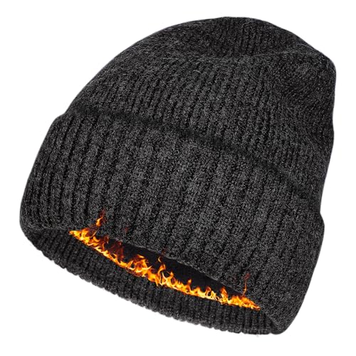 Plus Size Fleece Lined Beanie Hat - M/L/XXL Merino Wool Beanie Hat for Men - color: Slate Gray, size: X-Large-XX-Large