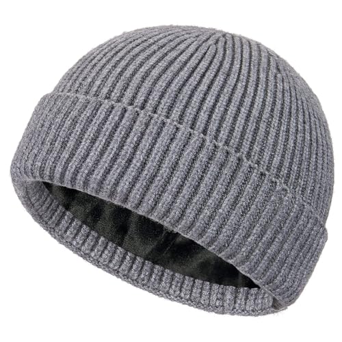 Fleece Lined Wool Short Fisherman Beanie Men Women Cuff Winter Hat - color: 1pc-light Gray