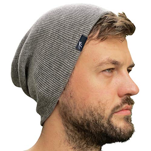 Grace Folly Slouchy Beanie for Men & Women, Cuffed Acrylic Knit Winter Hat - color: Light Grey