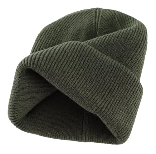 Connectyle Thick Cuffed Beanie for Men & Women Double Layer Knit Winter Hat Acrylic Watch Hat Warm Stocking Skull Cap - color: Army Green