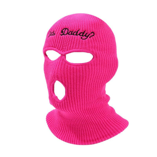 3 Hole Ski Mask Yes Daddy Balaclava Winter Full Face Cover Knit Beanie Spring Breakers Ski Mask for Men and Woman Sexy - color: Red