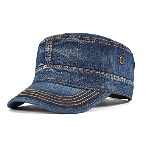 VOBOOM Men Washed Cotton Cadet Army Cap Vintage Flat Hat - color: Denim Dark Blue
