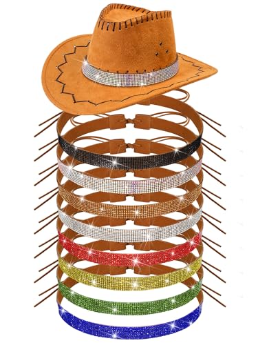 XunYee 8 Pcs Rhinestone Hat Bands for Cowboy Hats Women Men - color: Colorful