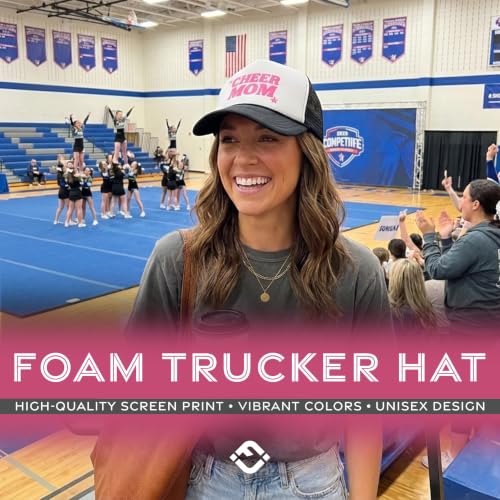 Funky Junque Premium Mesh Snapback Trucker Hat - Stylish Comfort for All - Patriotic, Humor & More - color: Cheer Mom - White/Black