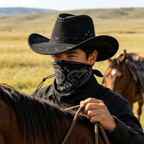 Western Cowboy Hat for Men Women, Wide Brim Felt Cowboy Hat, Classic Cowboy Hat for Party, Daily Wear, Outdoor (Black)